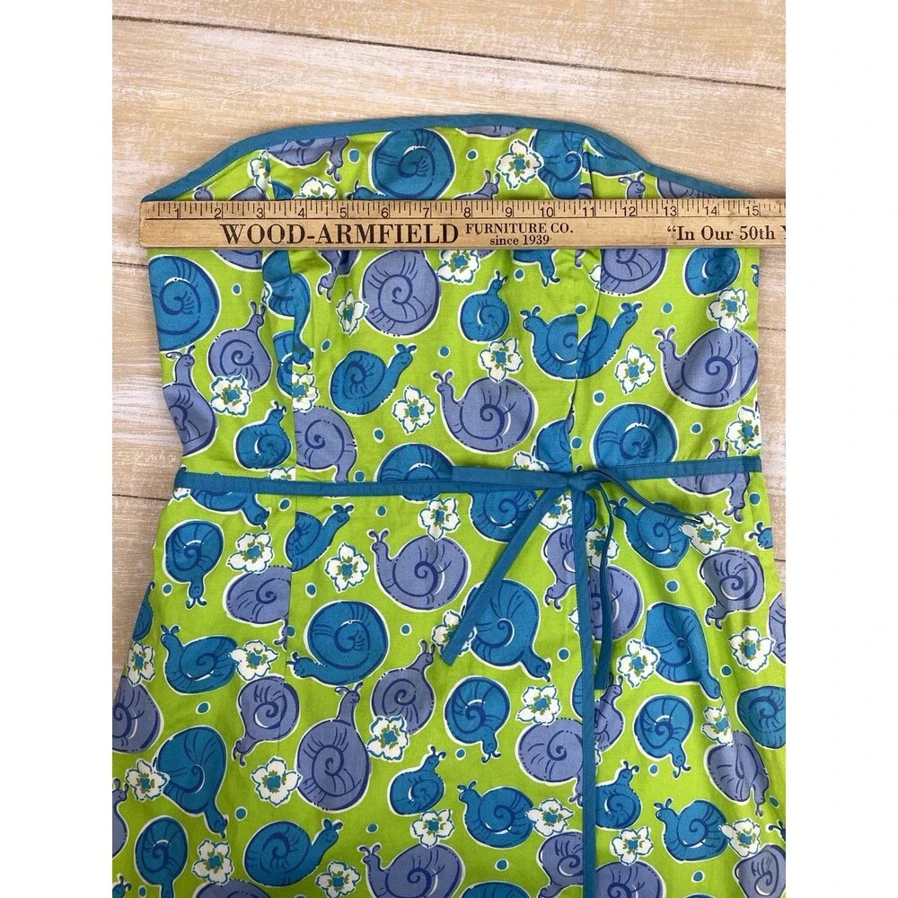 Lilly Pulitzer Strapless Dress Green Blue Snails Print Open Back Sz 8 - Picture 9 of 12